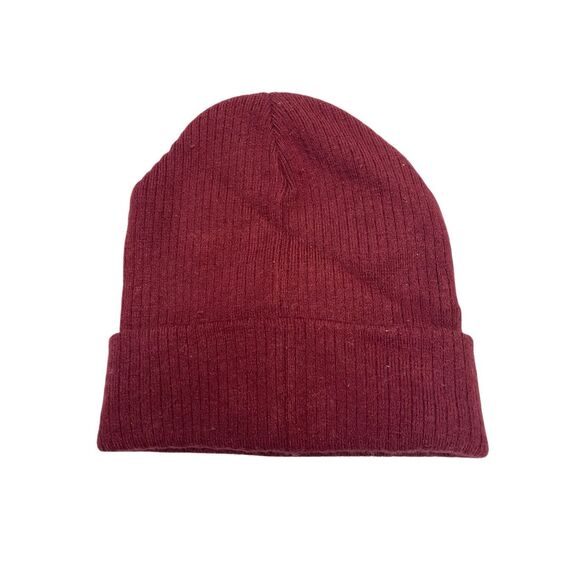 Solid Burgundy Knit Cuffed Beanie Hat Adult Unisex Winter Soft Ribbed Cap Snow - Picture 2 of 5